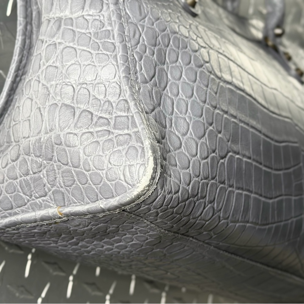 Balenciaga Croc Embossed Moto Medium City Bag in Grey - Picture 7 of 10
